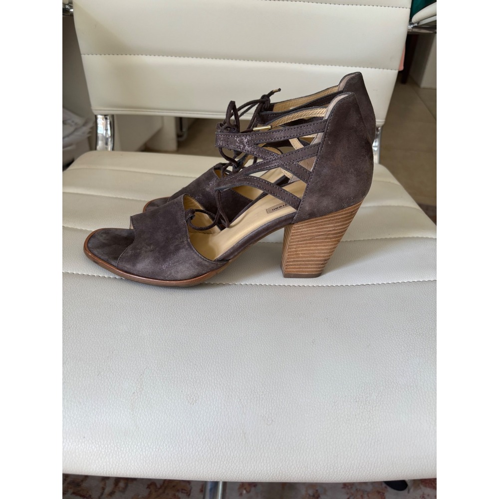 Paul Green Suede Lace Up Strappy Sandals Metallic Grey Stacked Heel us9.5